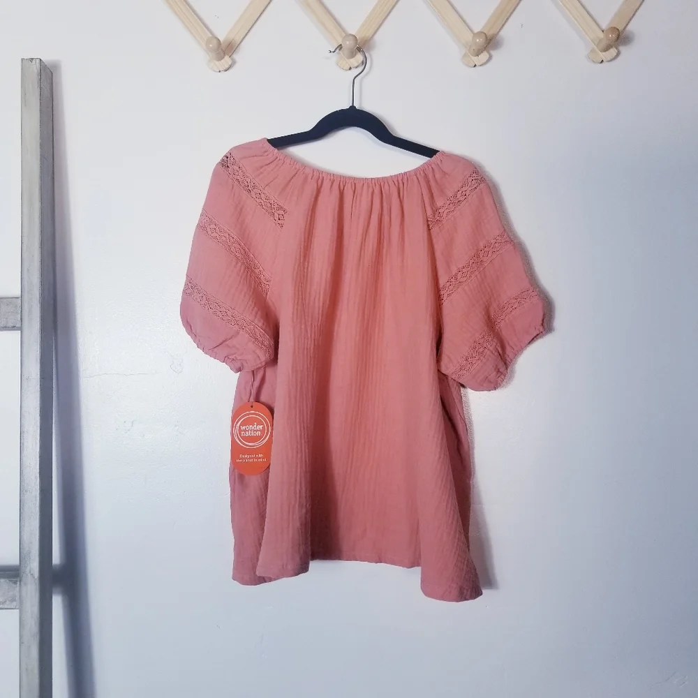 NWT WONDER NATION GIRLS XXL 18 ORANGISH PINKISH COLOR BOHO BLOUSE